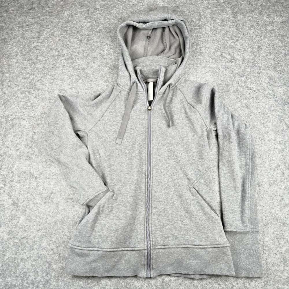 Athleta Triumph Hooded Sweatshirt Womens Small Gray Full Zip Hoodie Thumb holes